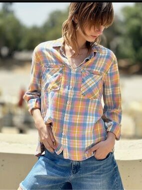 Billy T/Picnic Plaid Button-Front Shirt Pastel Multi/ Lyocell/ $98 / Ptp-20”/NWT